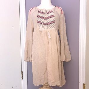 Ivory Bell Sleeve Embroidered Dress
